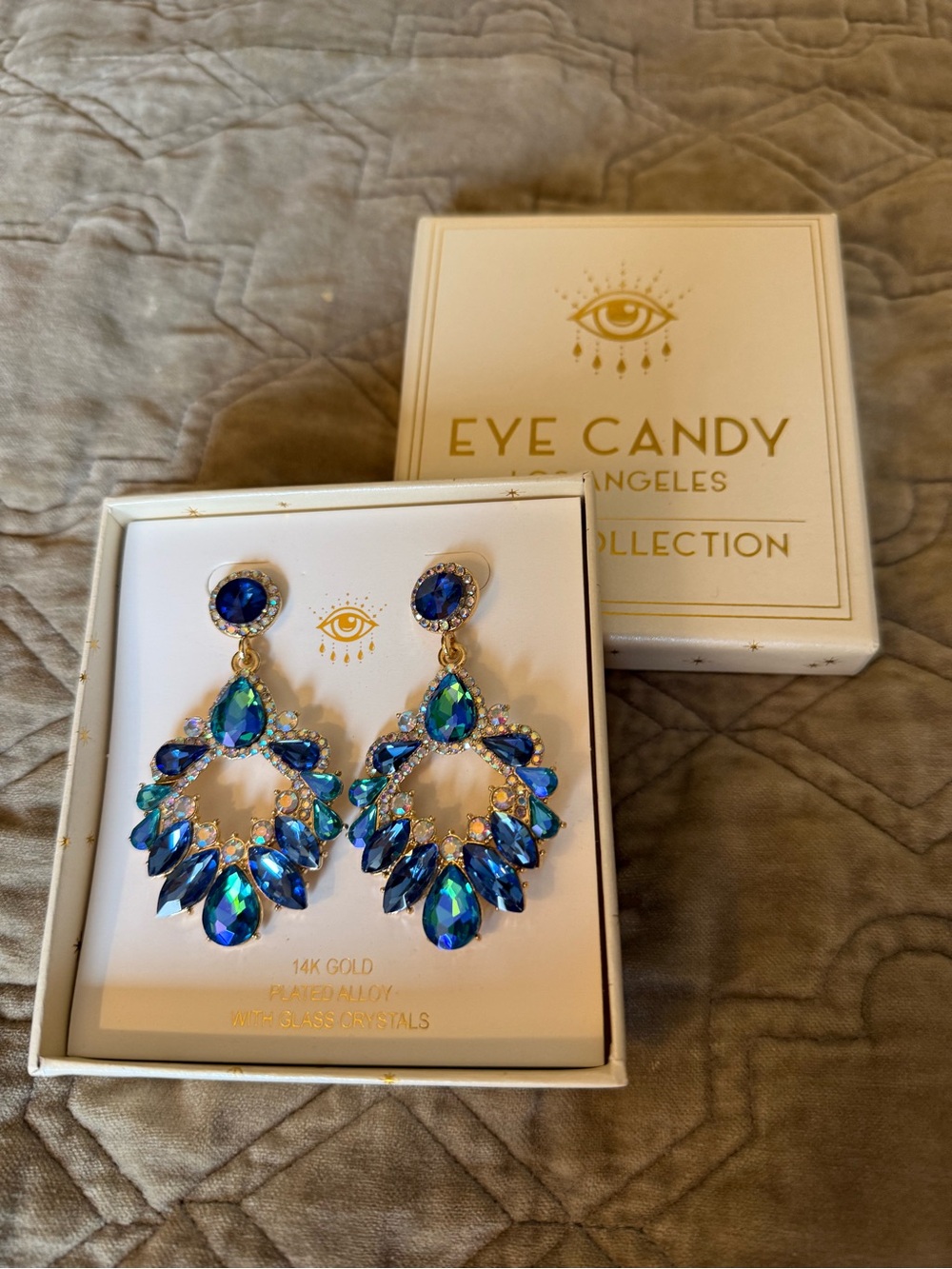 eye candy Blue and Aqua Crystal Teardrop Chandelier Earrings